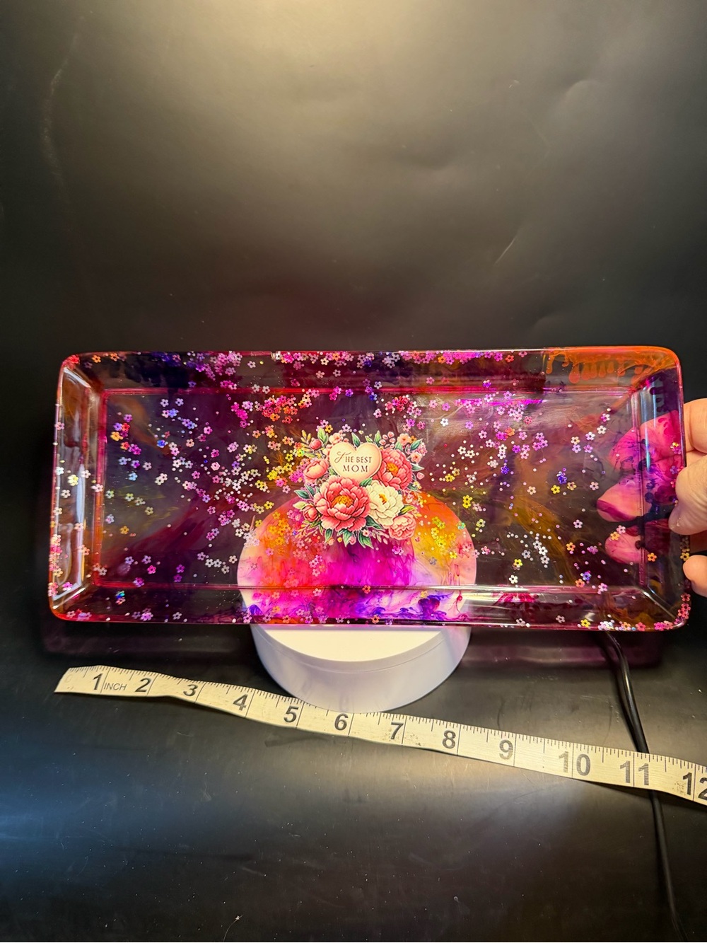 Floral 'Best Mom' Decorative Resin Trinket Tray - Pink & Purple
